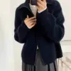 Cárdigan de Lana Estilo Coreano Solapa Cremallera Tejido Cardigan para Mujer Otoño Invierno Engrosado Gama Alta Suave Esponjoso Mangas Raglán Suéter Abrigo