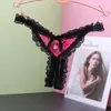 Tanga Sexy de Encaje con Abertura en la Entrepierna para Mujer de Cintura Baja, Malla Transparente, Colgante Gratis, Ropa Interior de Tentación Japonesa