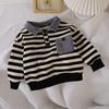 Suéter de estilo coreano para niños, suéter de algodón con cuello polo, suéter de terciopelo de una pieza con forro polar, ropa de moda para niños.