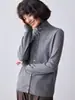 Cardigan de sarja com lapela feminino para outono e inverno, jaqueta de tricô texturizada de corte solto para o trajeto, peça de outer wear de mangas compridas simples e elegante