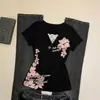 Camiseta Retro Vintage Americana de 26 Anos, Design de Nicho Preto com Patchwork de Renda, Manga Curta, Caimento Justo e Valoriza o Corpo