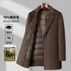 Outono e Inverno Novo Casaco Masculino de Lã de Comprimento Médio de Lã de Dupla Face Casaco Masculino com Forro Removível Corta-vento Espessado para Meia-Idade