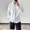 Camisa Masculina de Algodão e Linho Europeia e Americana de Alta Qualidade Amassada Solta Respirável Manga Longa Proteção Solar Casual Versátil Cor Sólida