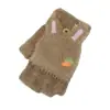 Luvas Femininas Outono e Inverno Estilo Coreano Acolchoadas Quentes Com Tampa Flip Meio Dedo Orelha de Coelho Fofa Padrão Rabanete Luvas de Veludo para Estudantes