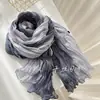 Bufanda nueva de algodón y lino, tacto degradado azul, bufanda de otoño e invierno, chal largo plisado estampado retro versátil para mujer