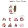 500 Piezas/Rollo Pegatinas Navideñas Rosas 2.5cm Pegatinas de Papá Noel Extraíbles Impermeables Redondas Decorativas