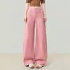 Pantalones rosas casuales de corte holgado para mujer, estilo nuevo, pantalones de pierna ancha que realzan la altura y estilizan, jeans de tiro alto a la moda