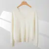 Suave y sin costuras 100% cachemira pura estilo perezoso cuello en V agradable al tacto tejido de punto cepillado top versátil para usar debajo