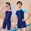 Traje de neopreno para niñas y niños de 4 a 16 años, traje de baño con protección solar para niñas y estudiantes, traje de baño de una pieza con bloques de color y manga corta para niños