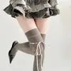 Meias estilo Ballet Primavera e Verão com Laço Vazado e Padrão de Diamantes para Botas, Meias JK Anti-Puxões Femininas, Meias Longas de Cano Alto Enrugadas