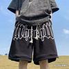 Estilo americano retro street print shorts esportivos masculinos moda solta verão calças de basquete com cordão calças casuais