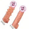 Funda de extensión granular para hombres que mejora el retraso de la eyaculación, funda con diseño de dientes de lobo, funda para el glande del pene engrosada, funda de silicona realista para dildo, productos para adultos.