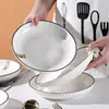 Conjunto de Pratos de Cerâmica Branca Pura Jingdezhen para Casa Pratos para Inauguração de Casa Louça Simples Conjunto de Cerâmica Tigela Prato de Arroz para Casa