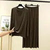 Conjunto de Pijama de Manga Larga y Pantalón Largo de Modal Nuevo para Primavera y Otoño para Mujer, Camiseta de Cuello Redondo, Conjunto de Ropa de Casa Talla Grande