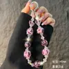 Corrente de Celular com Bola de Pelo Estampa de Leopardo Outono Inverno Lanyard Curto de Cristal para Celular Pingente para Pulseira de Chaveiro de Carro