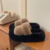 Zapatos de suela gruesa pantuflas para casa pantuflas redondas y peludas talla grande para mujer pantuflas para exteriores de celebridad de internet pantuflas de algodón para mujer de interior
