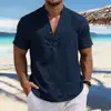 Camisa masculina de verão 2026 europeia e americana, cor sólida, respirável, gola alta, manga curta, camisa masculina moderna simples de cor sólida