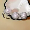 Pendientes de perlas de circón flash lujo ligero anillo de perlas ajustable cuentas de concha moda para ir al trabajo Joker traje mujer al por mayor