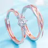 Versión coreana de trémolo plateado con anillo de pareja en oro rosa para hombre y mujer, anillo abierto, joyería japonesa y coreana, anillo de boda sencillo, regalo