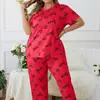 Estilo europeo y americano talla extra mujer gorda hombre gordo ropa de casa extra grande extra gordo corazón cuello redondo manga corta pantalón largo conjunto de pijama para mujer