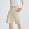 Shorts deportivos de verano para mujer en color gris, nuevo corte ajustado, adecuados para usar al aire libre, pantalones casuales de pierna ancha para fitness, con cordón para mujeres petite