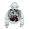 Sudadera con capucha Y2K de comercio exterior europeo y americano, cremallera completa, manga larga, estampado de tigre blanco, estilo high street holgado