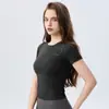 AMI MEDEA Ropa Deportiva Manga Corta Ajustada Running Sin Costuras Traje de Fitness Camiseta Corta Color Sólido Traje de Yoga Top para Mujer