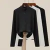270g Pana AcanaladaCuello Semi Alto Otoño e Invierno Capa Base para Mujer Estilo Nuevo Chaqueta Cardigan de Doble Cremallera Top Interior