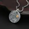 Joyería de Plata de Ley 925 Plata Tailandesa Distintiva Accesorios de Pulsera de Cristal DIY Teñido Negro Retro 2017 Danza del León Redondo Marca Colgante Pequeño