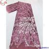 Posicionamento bordado com lantejoulas renda de tule transparente não elástica Europeu e Americano cauda longa vestido de noiva tecido composto flor grande brilhante