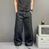 Jeans patchwork original com cintura dupla, lavado, desgastado e com múltiplos botões para mulheres e homens, novo estilo versátil casual de perna reta para outono e inverno
