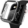 Adecuado para Caja de Reloj Apple S12 Incrustada con Diamantes, Caja de Reloj iWatch de PC con Fila Única Incrustada con Diamantes, Caja Protectora Integrada de PC + Película Templada