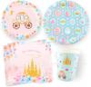Platos, servilletas y tenedores para fiestas de princesas, juego de vajilla con diseño floral rosa, plato desechable de papel para postres.