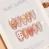 Pegatinas para uñas T918 Toast Diary con diseño de conejo de dibujos animados tridimensional y cerezas, de forma ovalada corta y color claro, para una manicura suave y hermosa