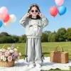 Conjunto de Duas Peças com Laço para Meninas no Início do Outono Estilo Coreano Doce Conjunto Casual para Bebês Calças Largas Soltas para Crianças