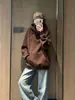 Sudadera con Capucha Suelta para Mujer Primavera Otoño Estilo Coreano Pulóver Chaqueta con Forro de Terciopelo Adelgazante Versátil Sensación Relajada Perezoso Color Sólido Top