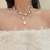 Collar de Cadena para Clavícula de Diamantes Multicapa de Alto Gama, Diseño de Nicho de Lujo Accesible para Mujer, Collar de Perlas Estilo Palacio de Cena Hecho a Mano