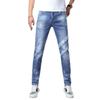 Jeans Azul Moderno da Moda para Homens, Calças Skinny Slim Fit Elásticas, Calças Longas Lavadas Estampadas Estilo Europeu 2025