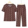 Ropa para Personas Mayores Camisa de Verano de Algodón y Seda de Abuela Pantalones Capri Conjunto de Dos Piezas Suelto Top de Manga Corta para Señora Mayor
