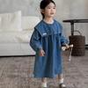 Ropa para Niños Venta al por Mayor Vestido para Niñas Primavera y Otoño 2025 Nuevo Estilo Niños Niña Cuello Grande Denim Lavado Falda Línea A