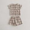 Ins Terno de estilo coreano xadrez infantil casual terno de manga curta meninos e meninas verão homewear pijamas conjunto de duas peças