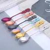 Cuchara de café de acero inoxidable japonés con forma de rosa, cuchara creativa para niños, cuchara dorada para regalo de boda, cuchara para mezclar postres