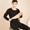 Traje grueso con forro de polar para hombre, cuello redondo, mallas largas, camisa interior a prueba de frío para invierno, cálida