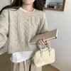 Suéter de Malha Trançada com Gola Redonda Moda Estilo Coreano 2026 Outono/Inverno Novo Estilo Preguiçoso Casual para Mulheres Peça de Roupa Externa Tendência