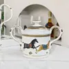 Juego de Café Aijia Matu de 15 Piezas Moda Retro Té de la Tarde Británico Juego de Té Taza y Platillo Tetera Jarra de Leche Azucarero