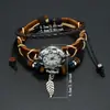 Pulsera Retro Bohemio de Cuero de Vaca para Mujer, Pulsera de Reloj con Colgante de Pluma Tejida Estilo Étnico, Joyería para Parejas