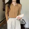 Cárdigan de punto con cuello polo para mujer, nuevo estilo otoño e invierno, suéter de capa base, suave y acogedor, top ajustado, prenda exterior para primavera