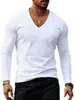 Camiseta Masculina Transfronteiriça 2025 Tops Transfronteiriços Camada Base Primavera e Outono Vestuário Masculino Europeu e Americano Gola V Cor Sólida Tamanho Grande Casual Manga Longa Roupa Masculina