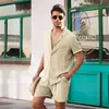 Traje de Camisa de Lino de Manga Corta de Amazon 2023 Camisa Cardigan de Lino de Algodón Suelta Casual de Verano Listo en Stock