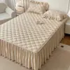 Saia de Colcha Acolchoada de Algodão Lavado Amiga da Pele Classe A para Cama de Solteiro Saia de Cama Espessada Lençóis de Cama com Saia Universal Antiderrapante para Todas as Estações Cobertura